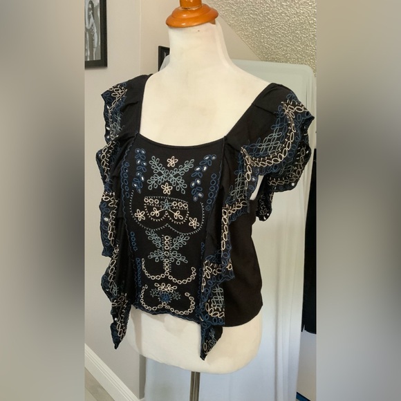 ✨ Free People La Cienega Embroidered Flutter Sleeve Top S ✨ Boho Festival - Picture 4 of 8